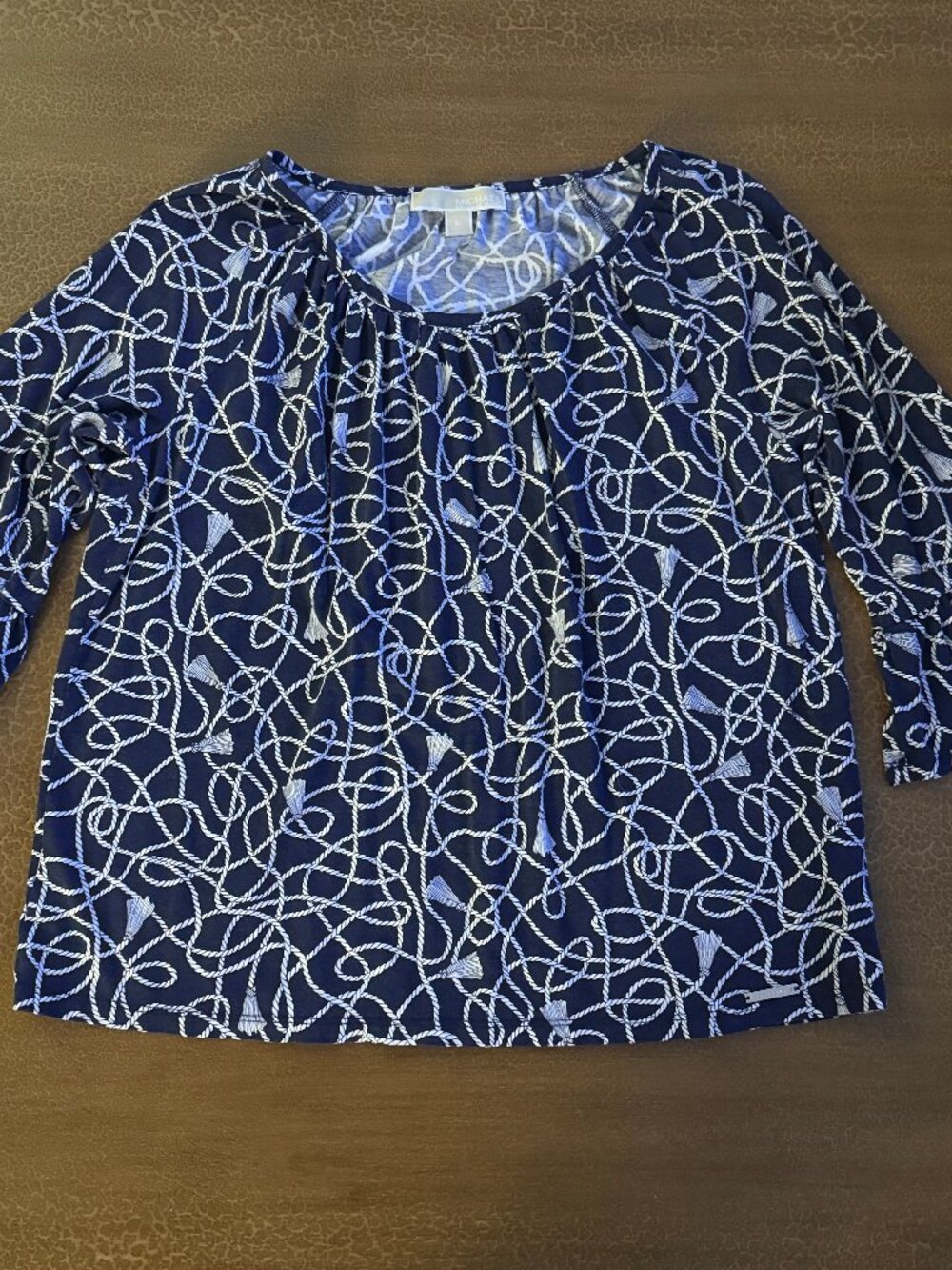 Michael Kors 3/4 Sleeve Shirt - Blue Rope Pattern - Size Medium